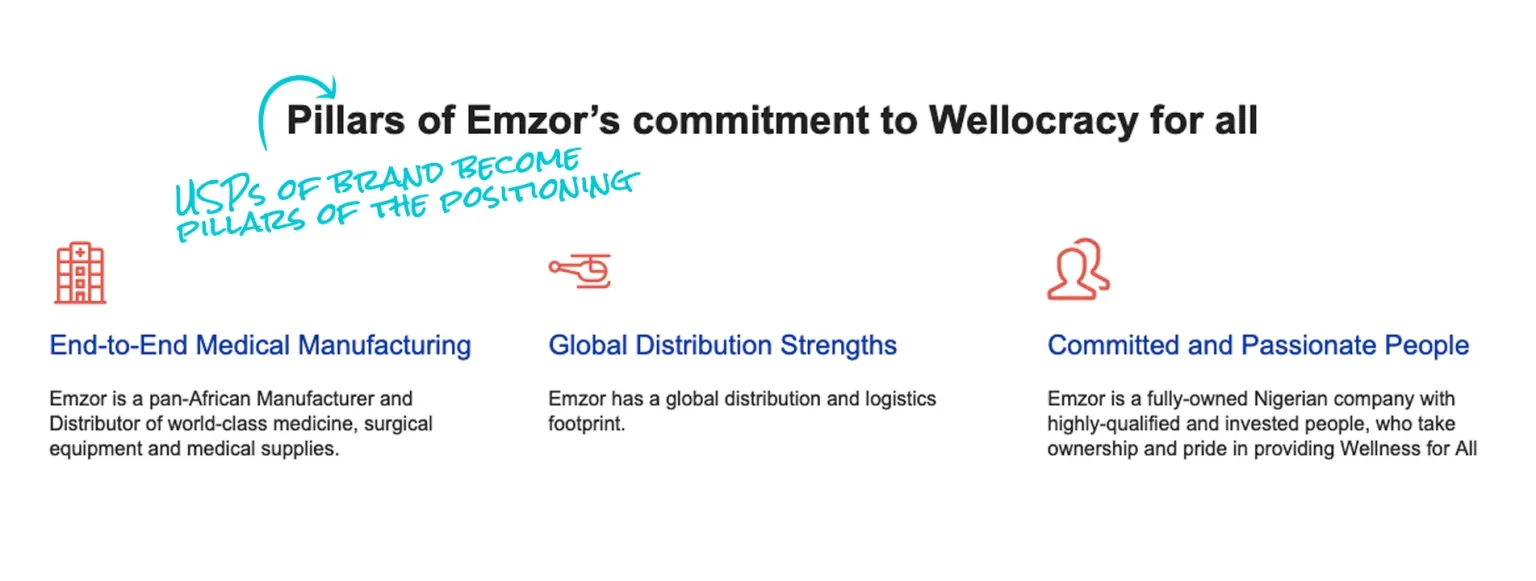 Emzor's pillars of excellence in medical manufacturing and global health distribution.